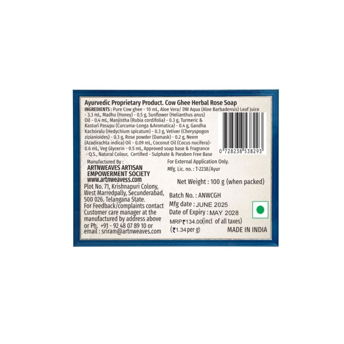 Rose Cow Ghee Herbal Soap - Pack of 2