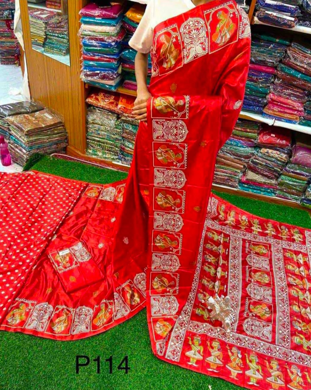 Red Tussar Silk Handcrafted Saree – A Symphony of Tradition and Luxury