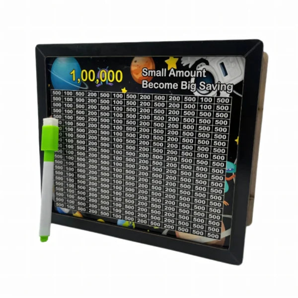 Wooden Space Money Box with Saving Tracker। 1 lakh Goal Piggy Bank for Kids and Adults - 10681