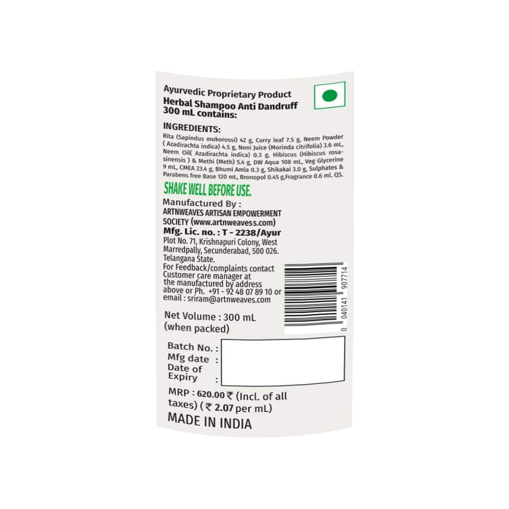 Herbal Shampoo Anti Dandruff Sulphate Free Based – 300ml