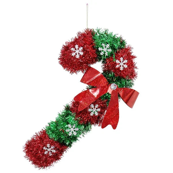 Shiny Tinsel Candy Cane Green and Red Wall Stair Hanging Decor - 010040