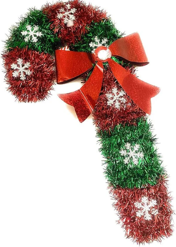Shiny Tinsel Candy Cane Green and Red Wall Stair Hanging Decor - 010040
