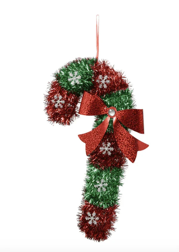 Shiny Tinsel Candy Cane Green and Red Wall Stair Hanging Decor - 010040