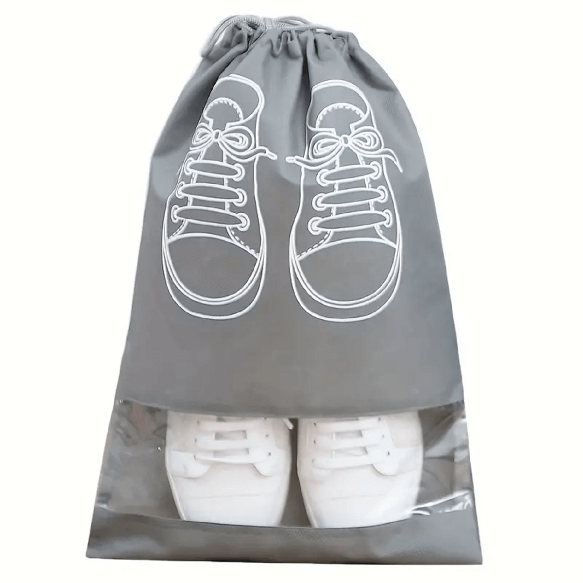 Travel Shoe Bag Non Woven Drawstring Shoes Storage Bag Convenient Dust Cover Grey - 20589
