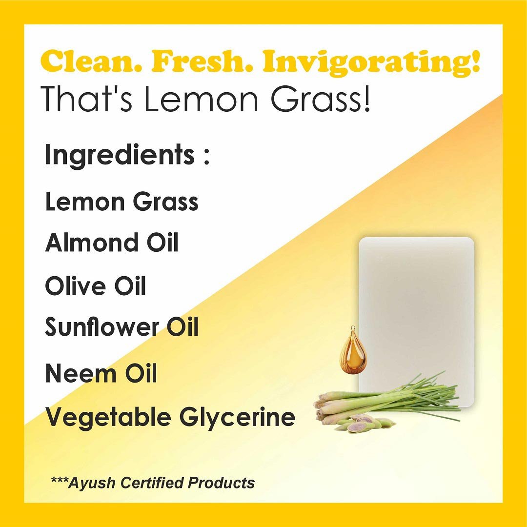 LEMON GRASS Handmade VEGAN Almond Oil Soap NT Pack of 4