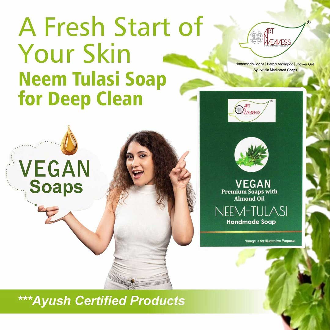 NEEM TULASI Handmade VEGAN Almond Oil Soap NT Pack of 4