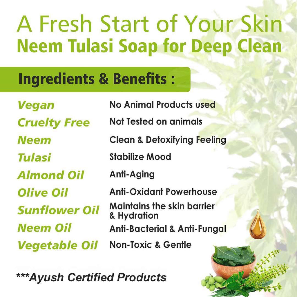 NEEM TULASI Handmade VEGAN Almond Oil Soap NT Pack of 4