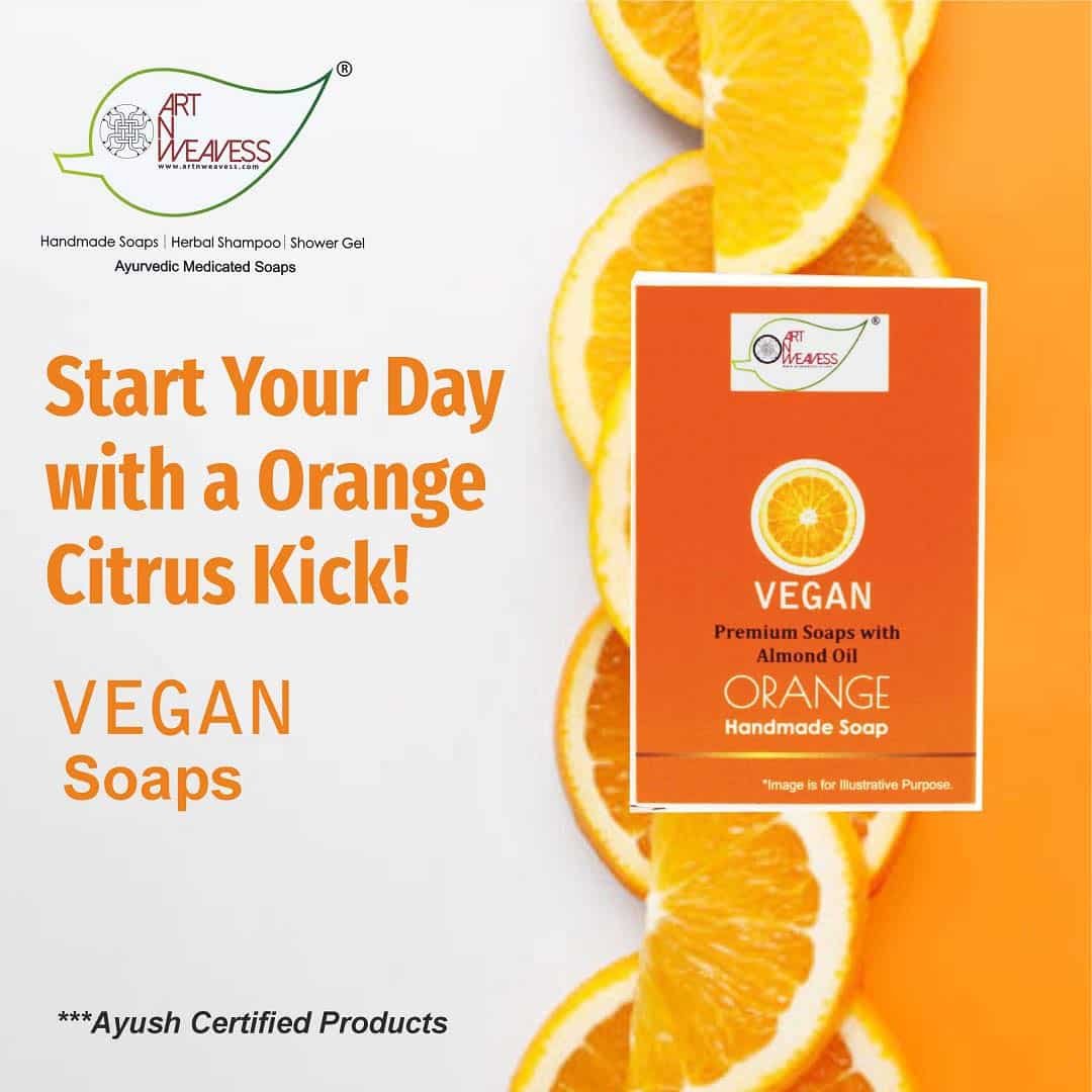 ORANGE Handmade VEGAN Almond Oil Soap NT 100 gms unit - Pack of 2