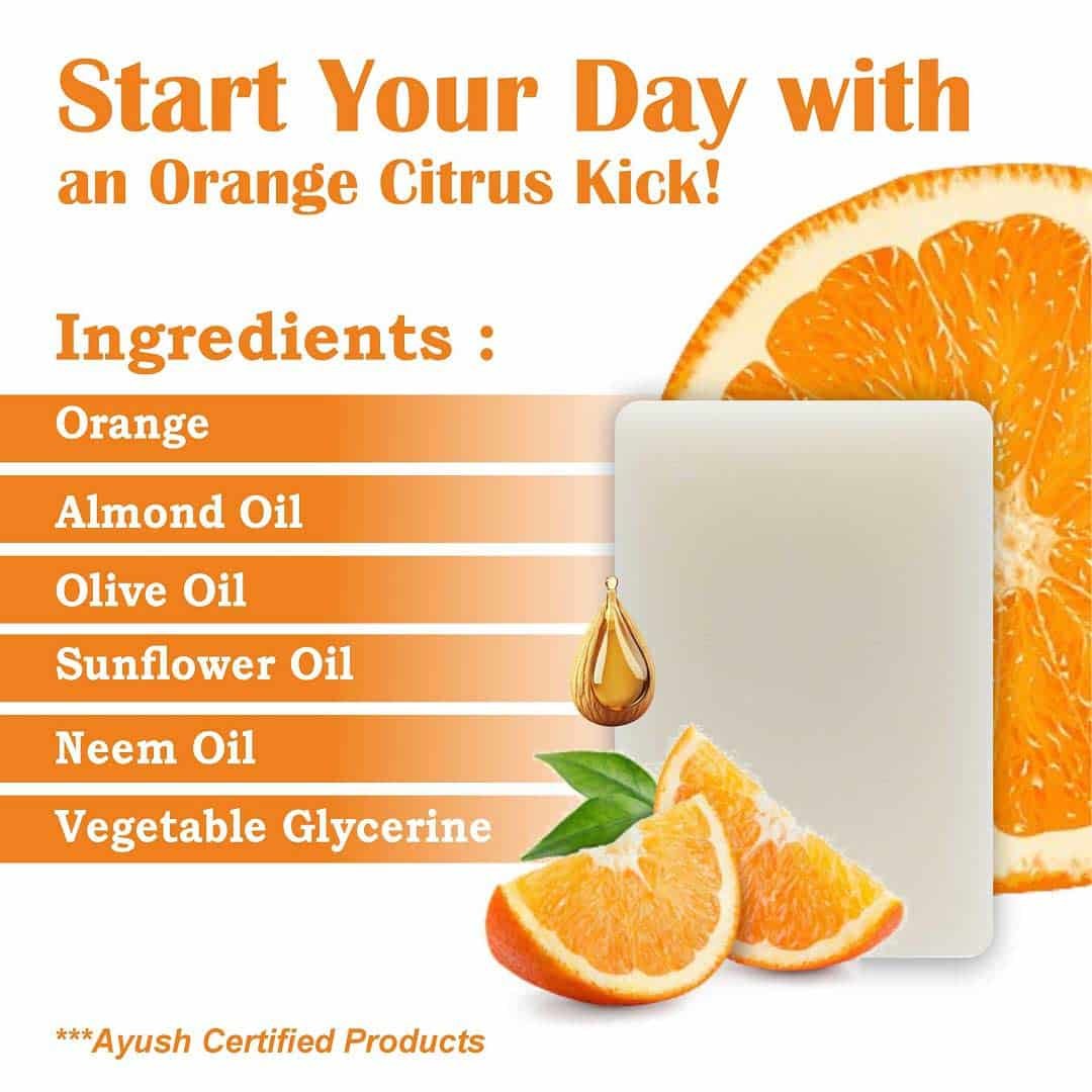 ORANGE Handmade VEGAN Almond Oil Soap NT 100 gms unit - Pack of 2