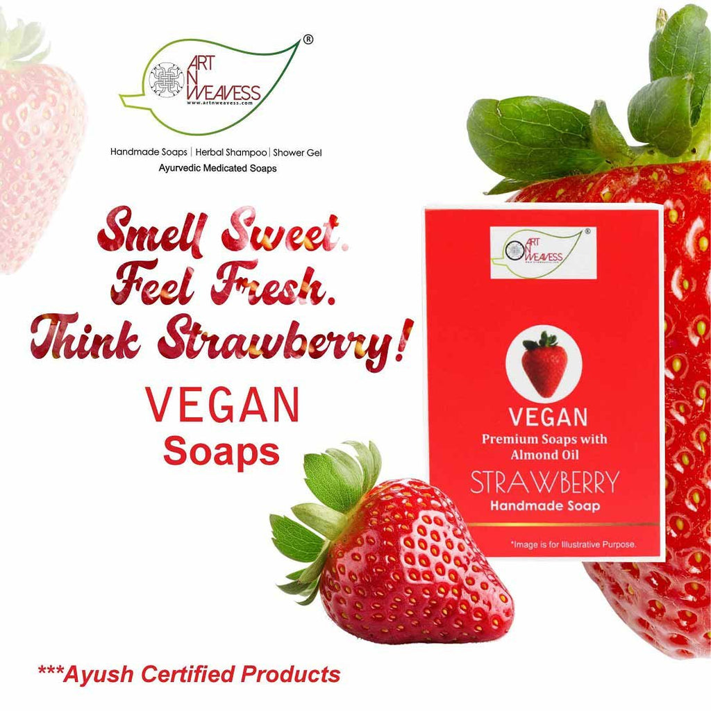 STRAWBERRY Handmade VEGAN Almond Oil Soap NT 100 gms unit - Pack of 2