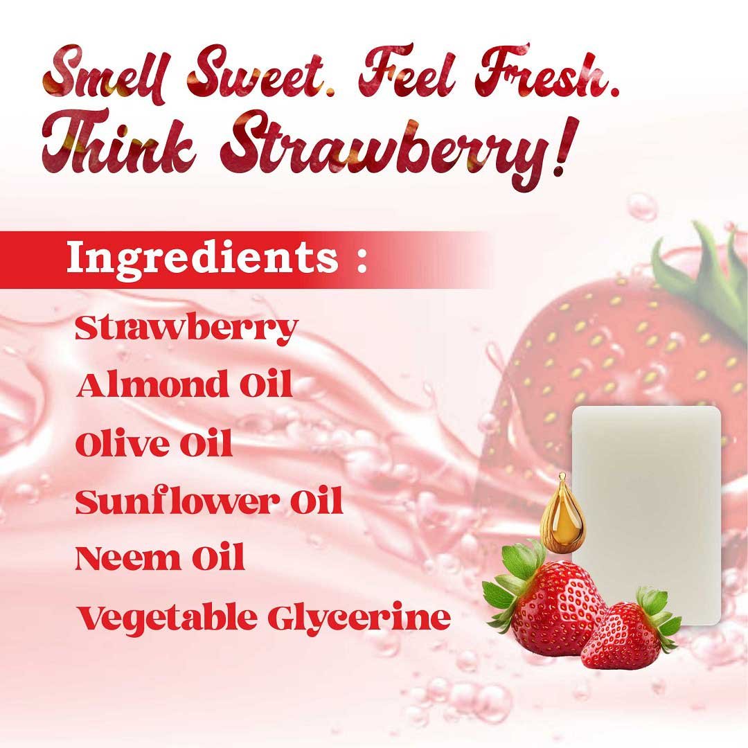 STRAWBERRY Handmade VEGAN Almond Oil Soap NT 100 gms unit - Pack of 2