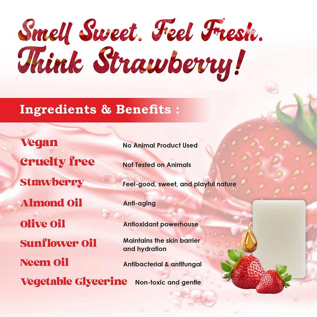 STRAWBERRY Handmade VEGAN Almond Oil Soap NT 100 gms unit - Pack of 2