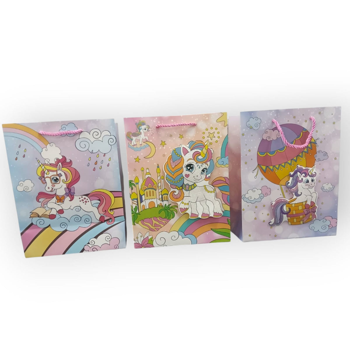 3D Glitter Paper Gift Bag Unicorn Magical 23 X 18 X 10cm 1pc Multicolor - 10713