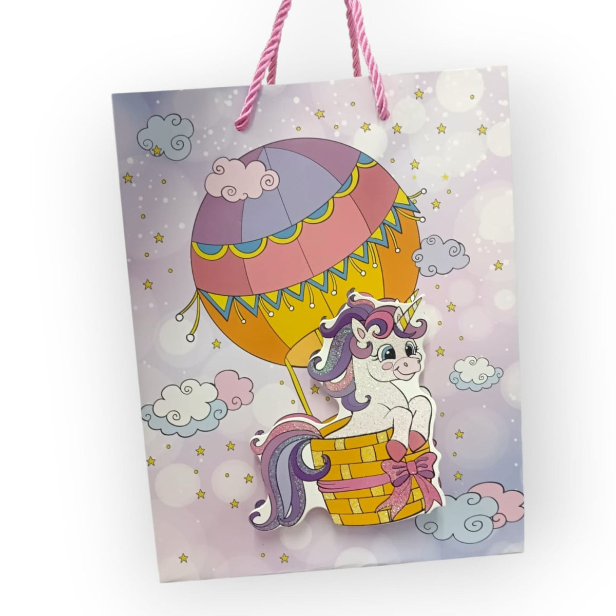 3D Glitter Paper Gift Bag Unicorn Magical 23 X 18 X 10cm 1pc Multicolor - 10713
