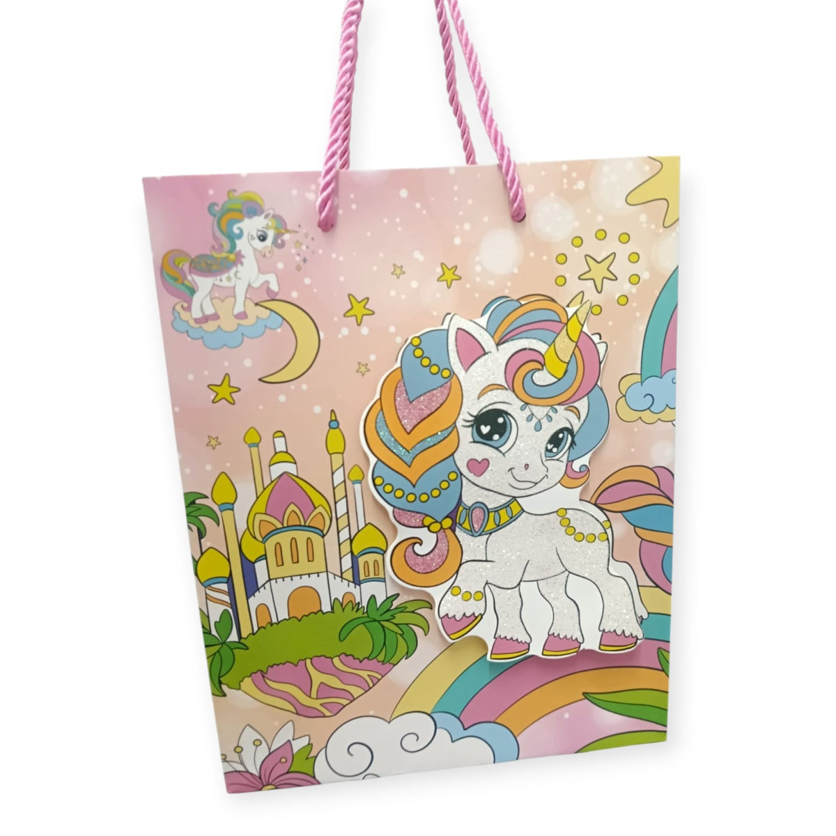 3D Glitter Paper Gift Bag Unicorn Magical 23 X 18 X 10cm 1pc Multicolor - 10713
