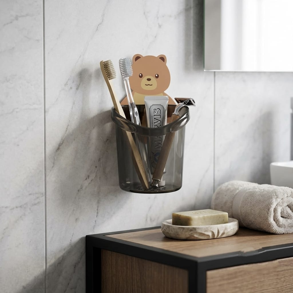 Toothbrush Holder Wall-Mounted Suction Cup Cute Bear Storage Cup - 10824