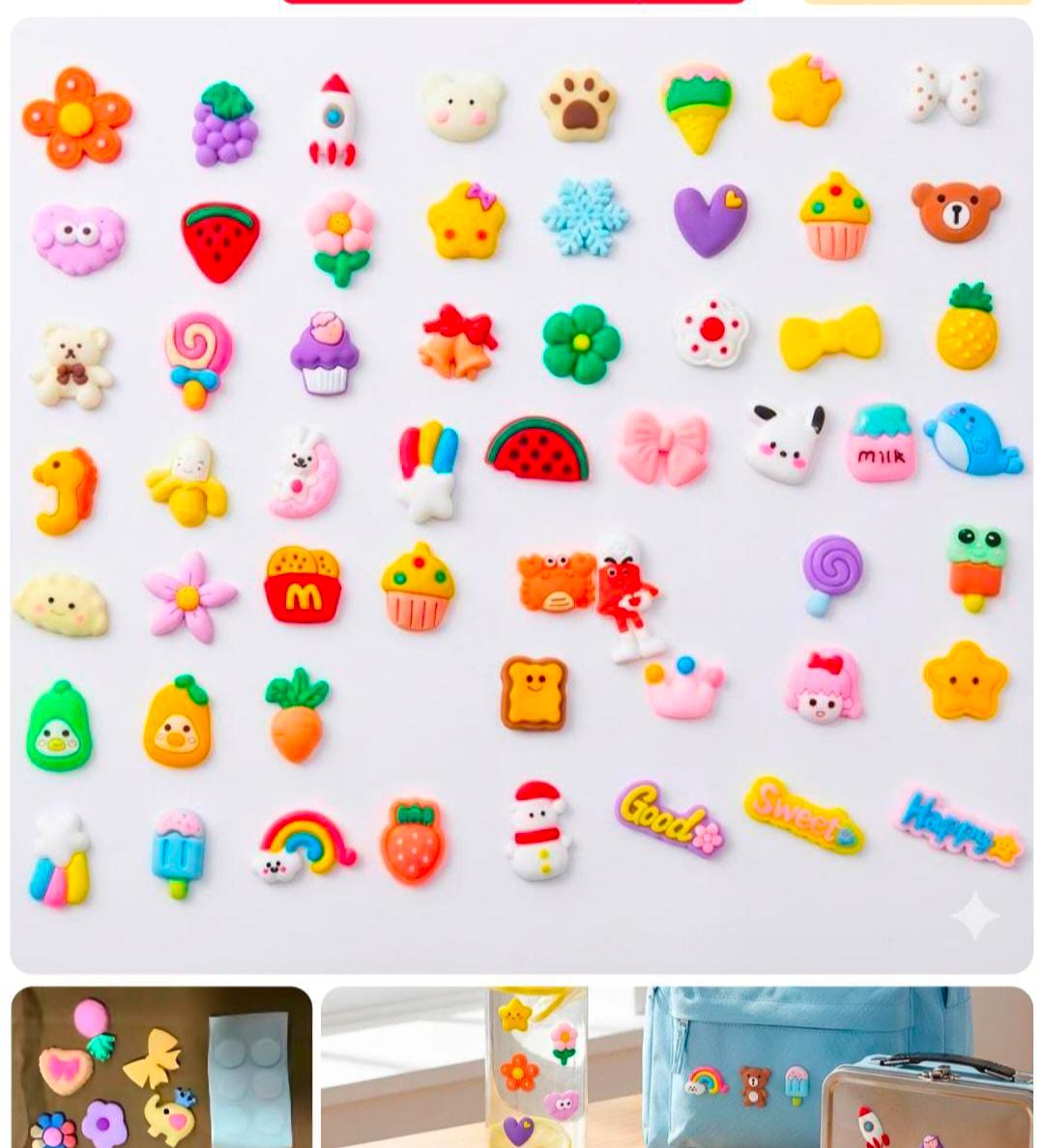 10 pcs  Cute Cartoon 3D Decorative Charms & Stickers – Assorted Designs for Bags, Stationery & Accessories - 21191