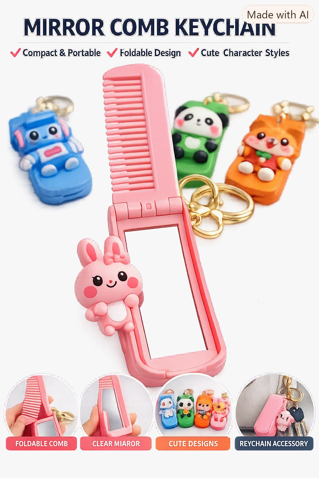 Cute Cartoon Character Keychain – Colorful Toy Key Ring for Kids & Accessories - 21264