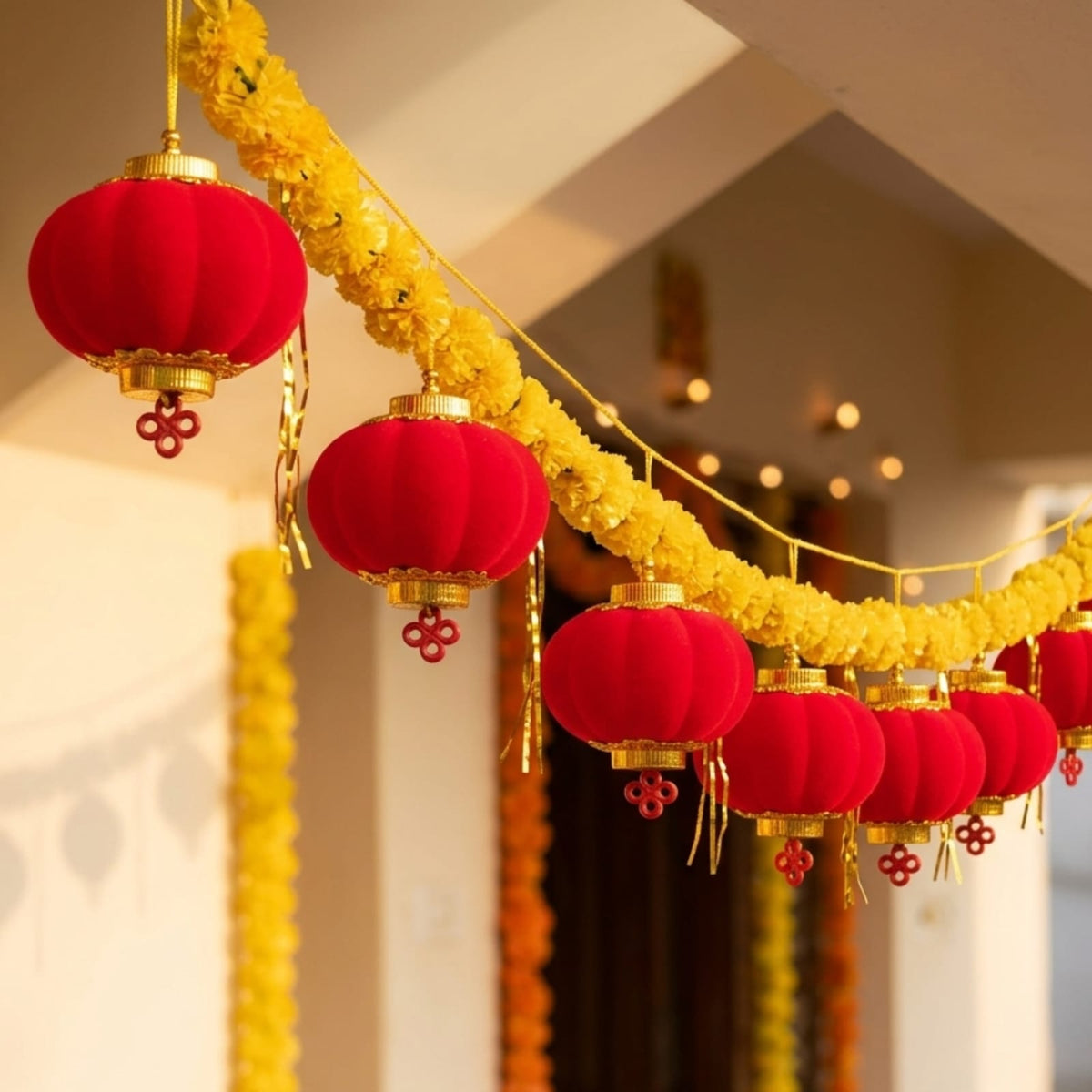 12 Pcs Mini Red Chinese Lanterns Small Hanging Lantern for Chinese New Year Wedding Spring Festival Potted Plants Decoration. - 21368