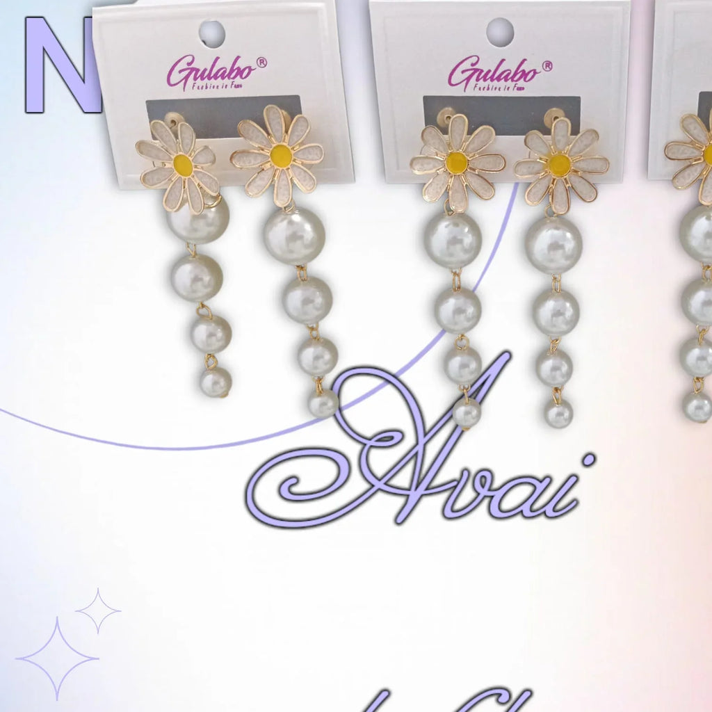 Flower With Small Pearl shape Dangle Earring - 10799