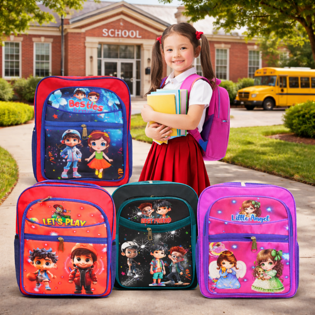 School Bag for Boy & Girl & Cartoon Printed 4 Compartment {Random Design} - 10610