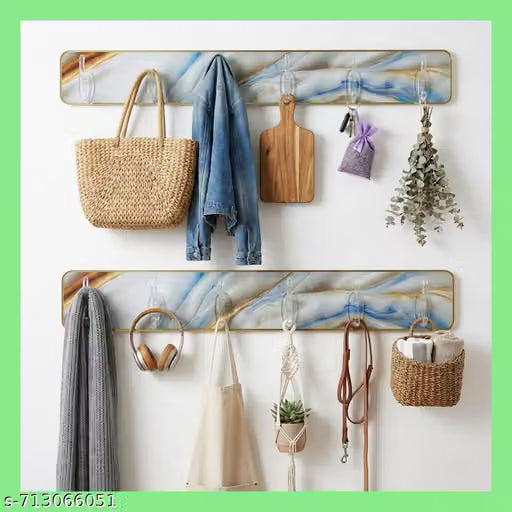 Wall Hanger Hooks for Hanging Clothes  Self Adhesive Strong Hanger Hooks | Printed 6 Hooks Wall Hanger for Kitchen Bathroom Bedroom Door Office - 21349