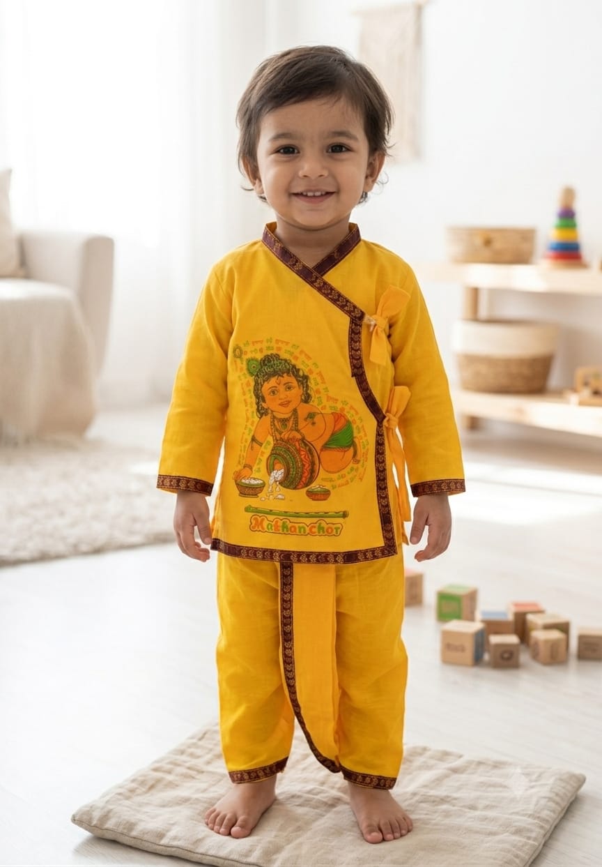 Baby Krishna Janmashtami Traditional Yellow Kurta Dhoti Set for Boys – 0 to 3 Years - 21065