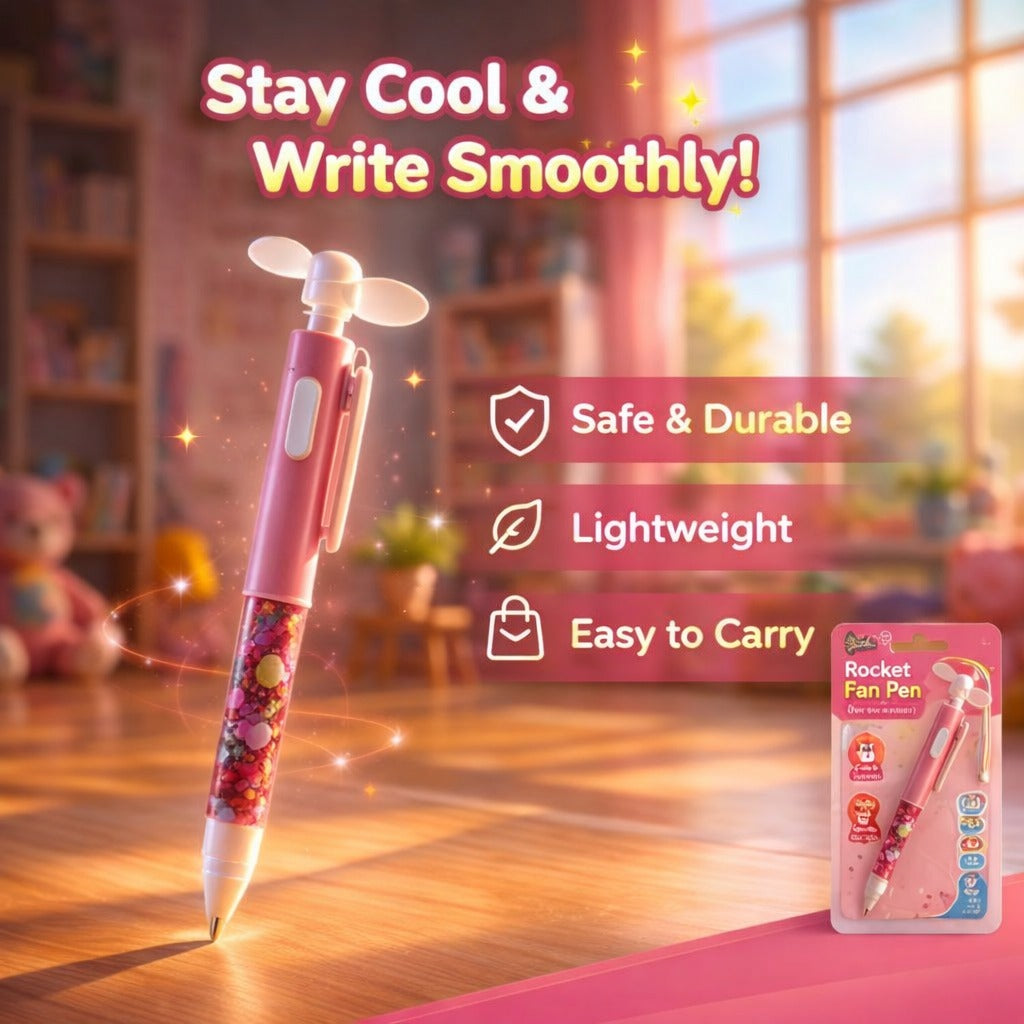 2 in 1 Creative Handheld Mini Pocket Size Fan With Smooth Writing Ballpoint Pen {Random Design} - 6690