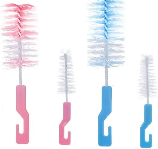 (set of 2) 1 big 1 small Nylon Bottle Brush with Nipple Cleaner | 360° Rotating Handle | High-Density Soft Bristles | BPA Free | Scratch-Free Cleaning | Non-Toxic | Easy Grip (Multicolour) - 21046