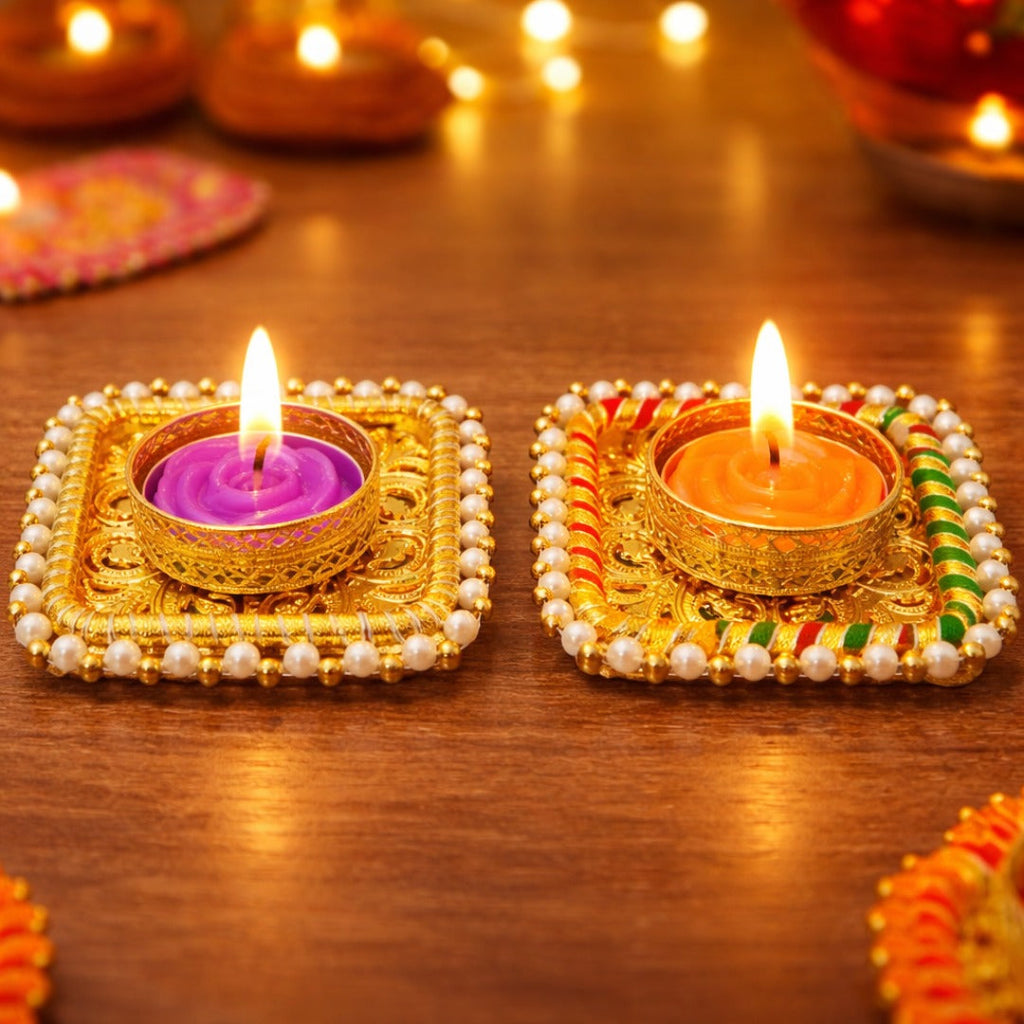 Traders Decorative Handmade Tealight Candle Holder with Candles for Home Decor, Diwali Decoration - 20445