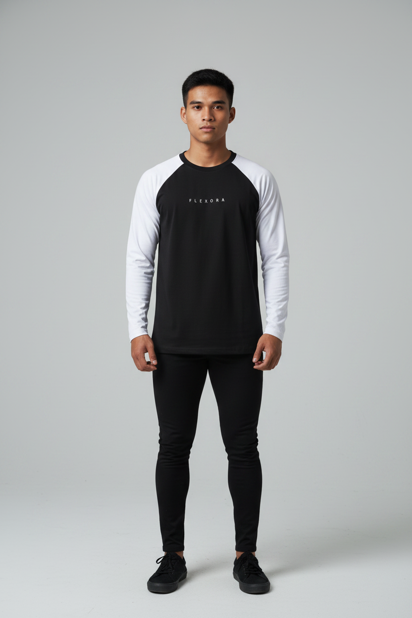 Black Body White Sleeves Raglan Front