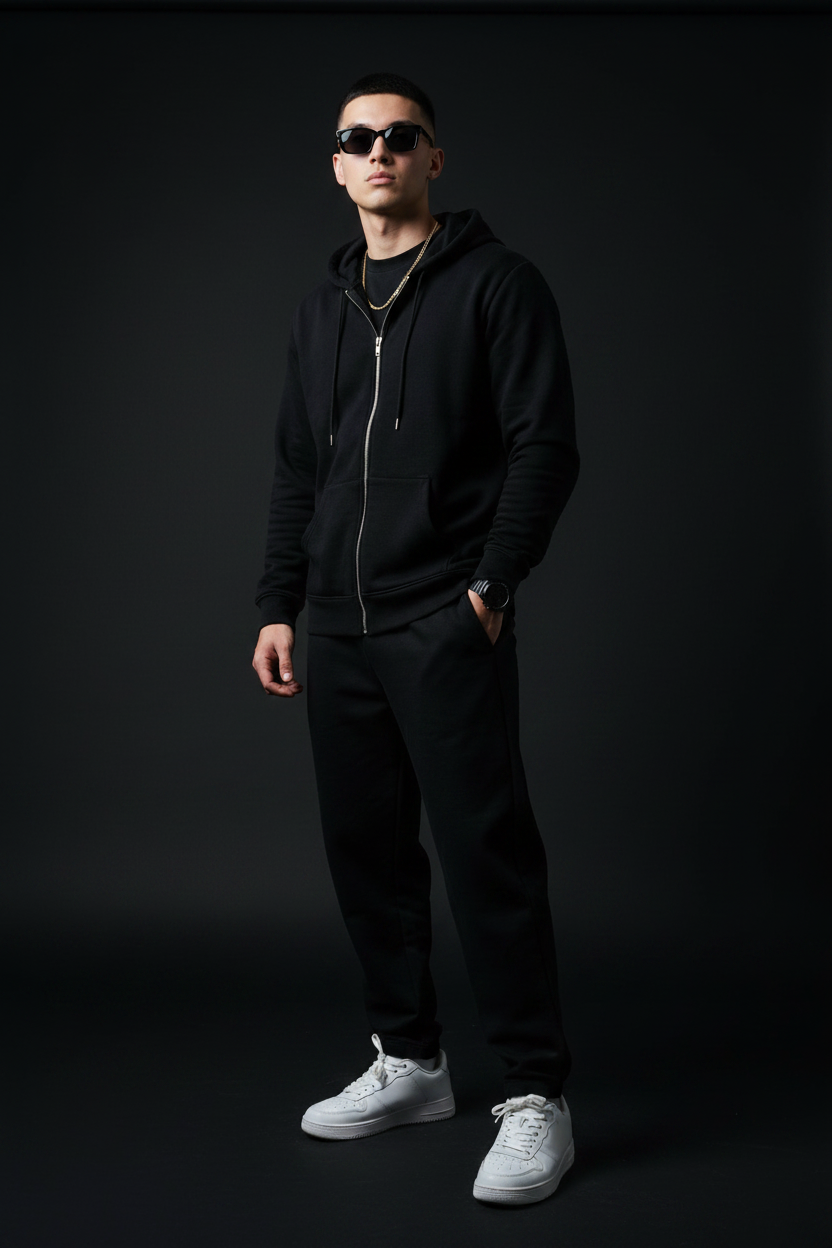 Black Zip Hoodie - Front