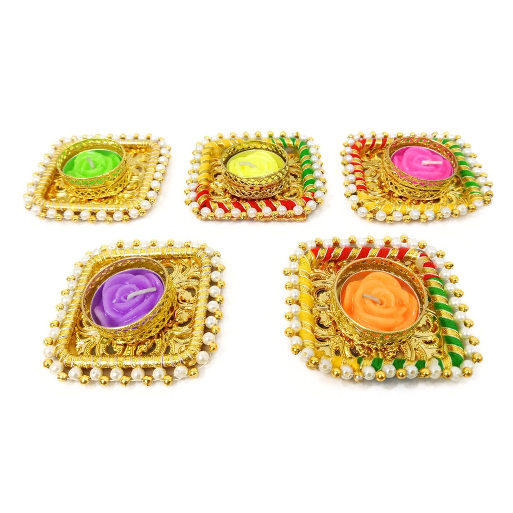 Traders Decorative Handmade Tealight Candle Holder with Candles for Home Decor, Diwali Decoration - 20445
