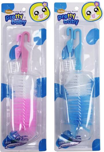 (set of 2) 1 big 1 small Nylon Bottle Brush with Nipple Cleaner | 360° Rotating Handle | High-Density Soft Bristles | BPA Free | Scratch-Free Cleaning | Non-Toxic | Easy Grip (Multicolour) - 21046