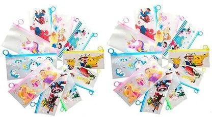 {12 Pcs} Bundle Cartoon Stationery Zip Pouch for Pen Pencil and Multi Utility Best for Return Gifts {Random Design} - 200566