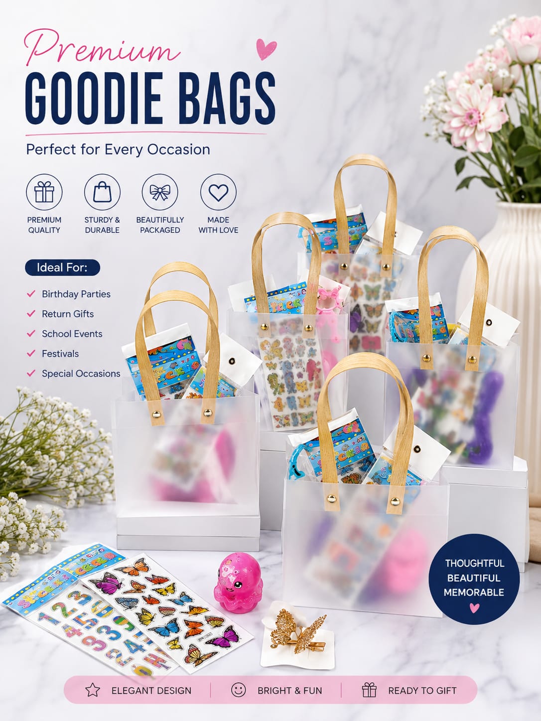 Girls Rakhi Gift 1 Combo Set – Butterfly Hair Clip, Comb, Slime & 2 Sticker Pack - 20979