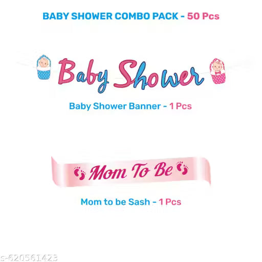 Baby Shower Decoration Combo Pack – 51 Pcs | Boy & Girl Theme Party Kit with Balloons, Foil Banners, Star Balloons, Sash, Curtains & Arch | Baby Shower Decoration Set - 20669