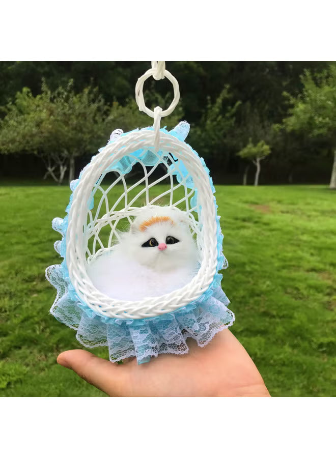 Fluffy Cat With Sound Plush Figurine in Hanging Basket, with Colorful Lights & Music White, Soft Plush Material, with ON/Off Sound Feature, Home Decor Accent - 20567