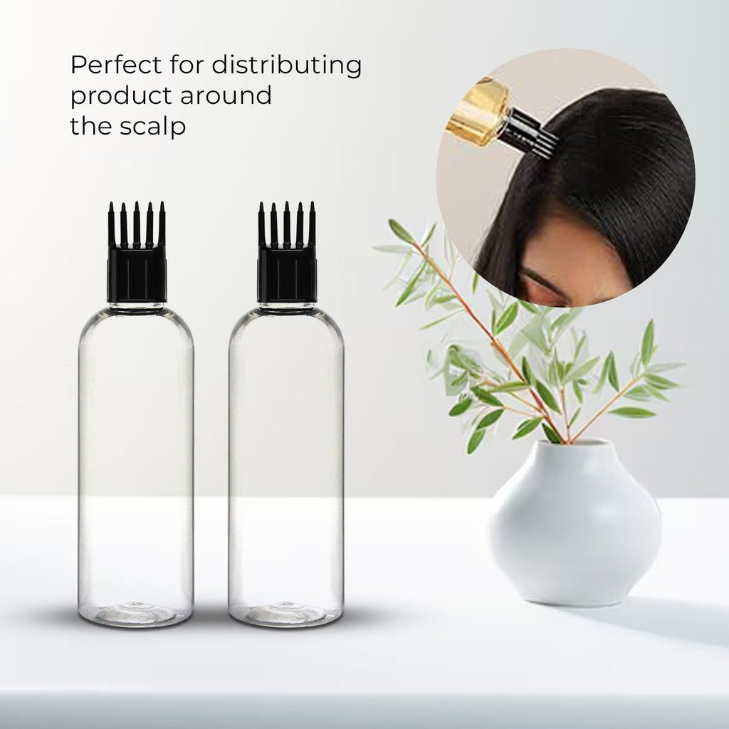 Hair Oil Applicator Bottle with Comb Nozzle 100ml Transparent Refillable Leak-Proof Hair Root Comb Bottle - 20465