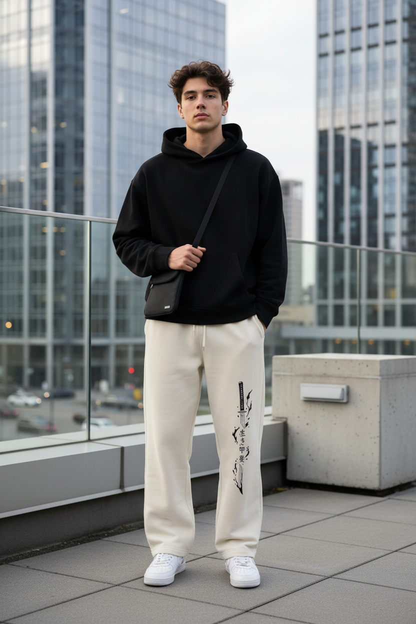 Cream Samurai Sweatpants Model