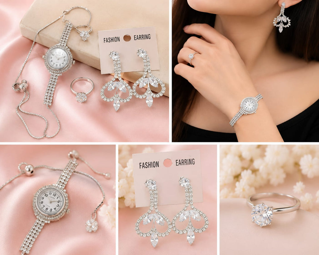 Watch, earrings, ring combo Analog Watch  - For Girls Golden/Silver/watch Earring/Set - 20825