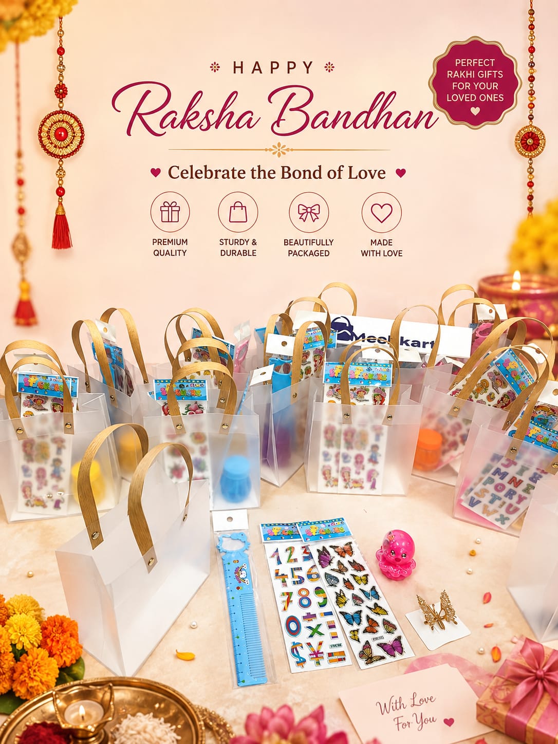 Girls Rakhi Gift 1 Combo Set – Butterfly Hair Clip, Comb, Slime & 2 Sticker Pack - 20979