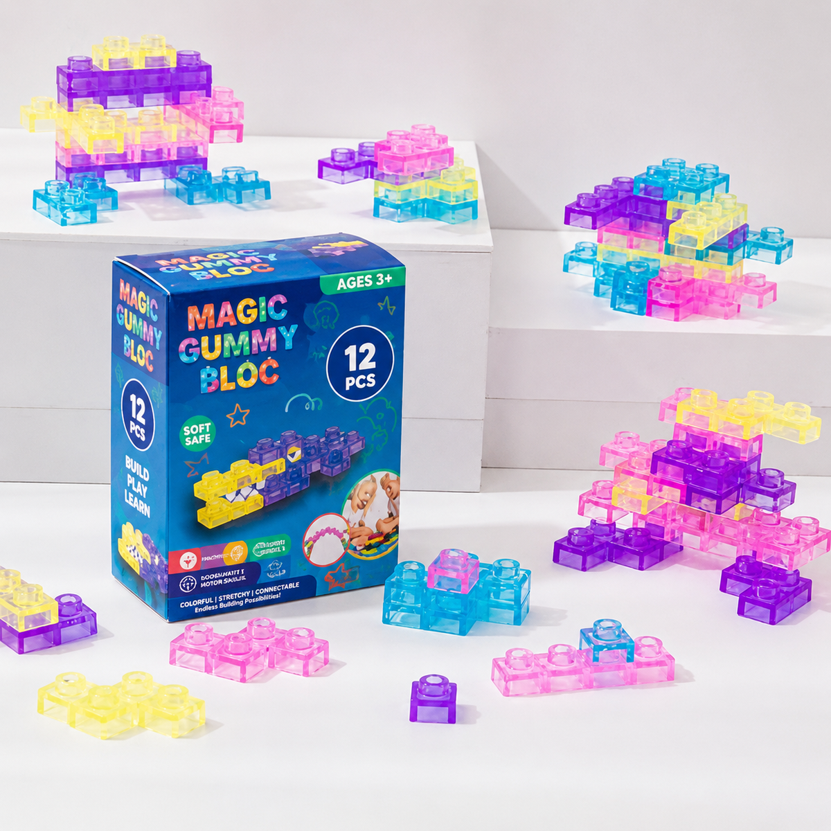 {12 PCS} Sensory Soft Building Blocks for Toddlers Kids, Squishy Stacking Toy - 20831