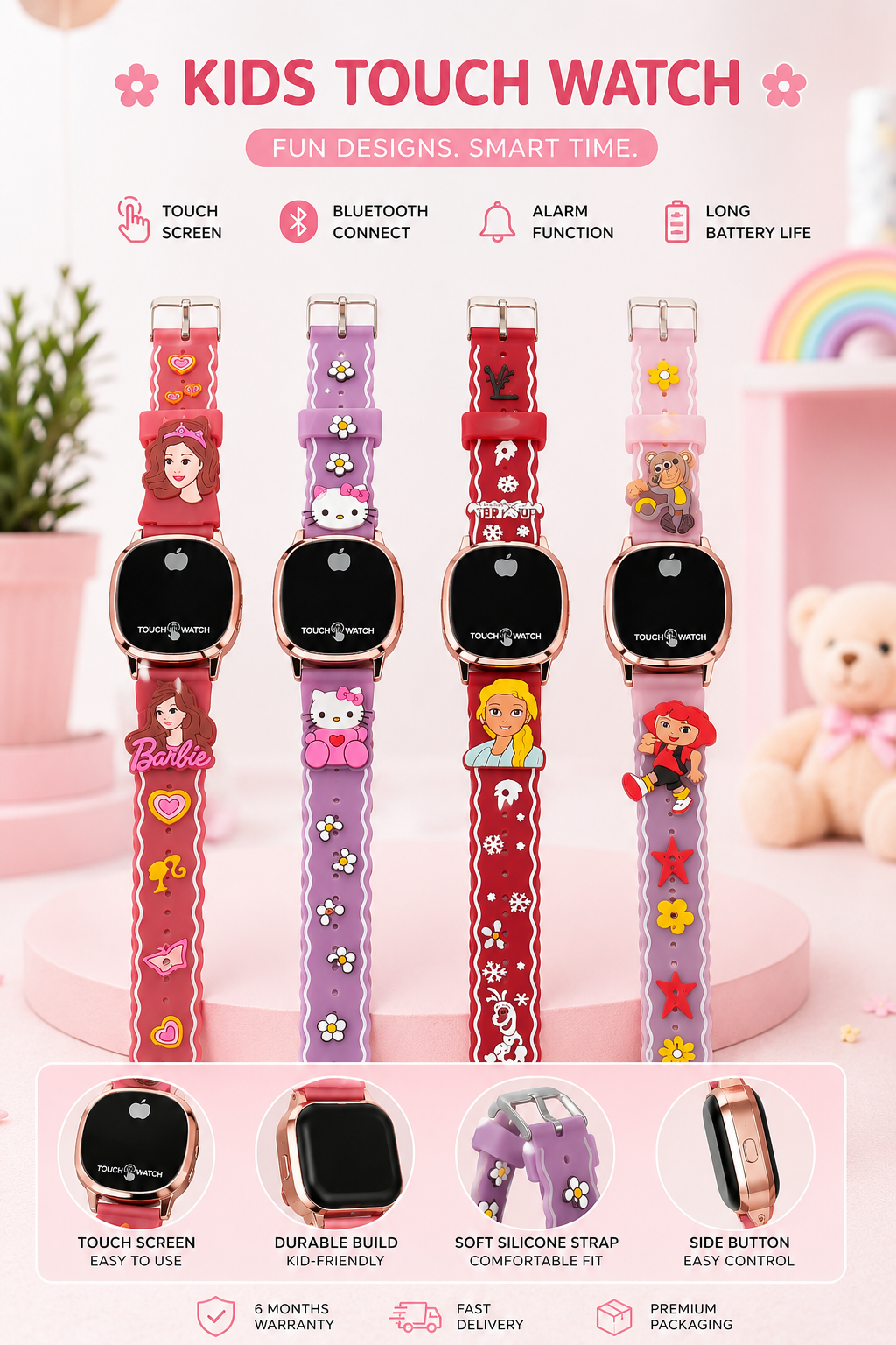 Barbie doll Print Smart watch for Kids Random Design Touch screen {Random Design} - 20659