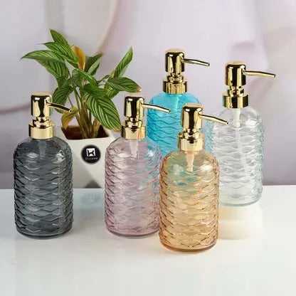 Clear Glass Soap Dispenser, Liquid Hand Soap Dispenser Bottle with Pump for Bathroom, Wash Basin, Handwash Liquid Bottle {Multicolour} - 11135