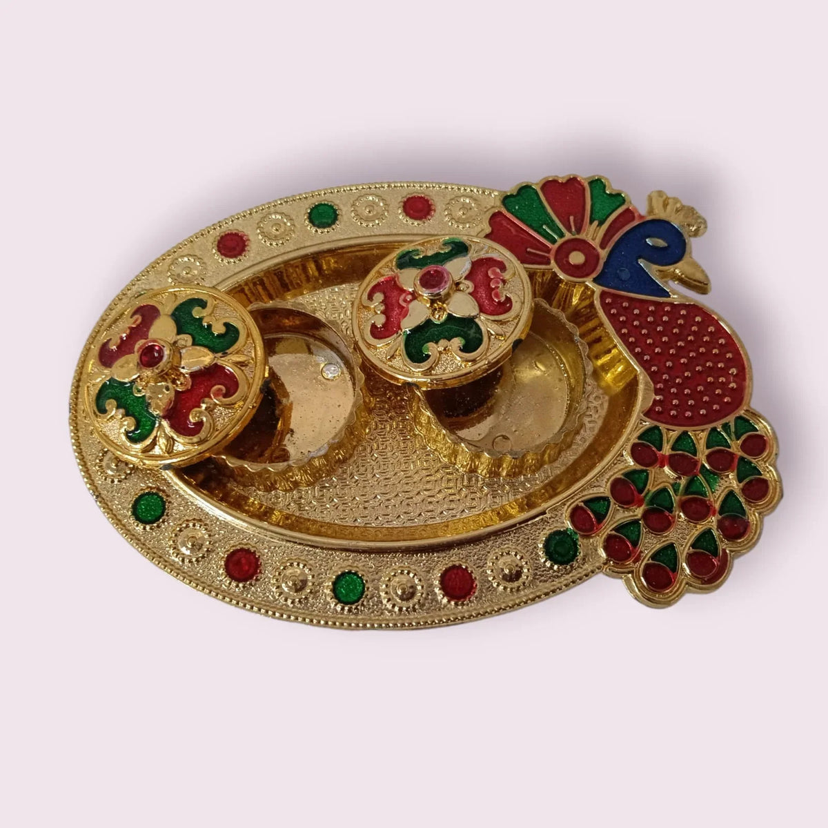 Peacock Oval Tikka Thali | Exquisite Handcrafted Plate for Rituals & Festivities | - 11354