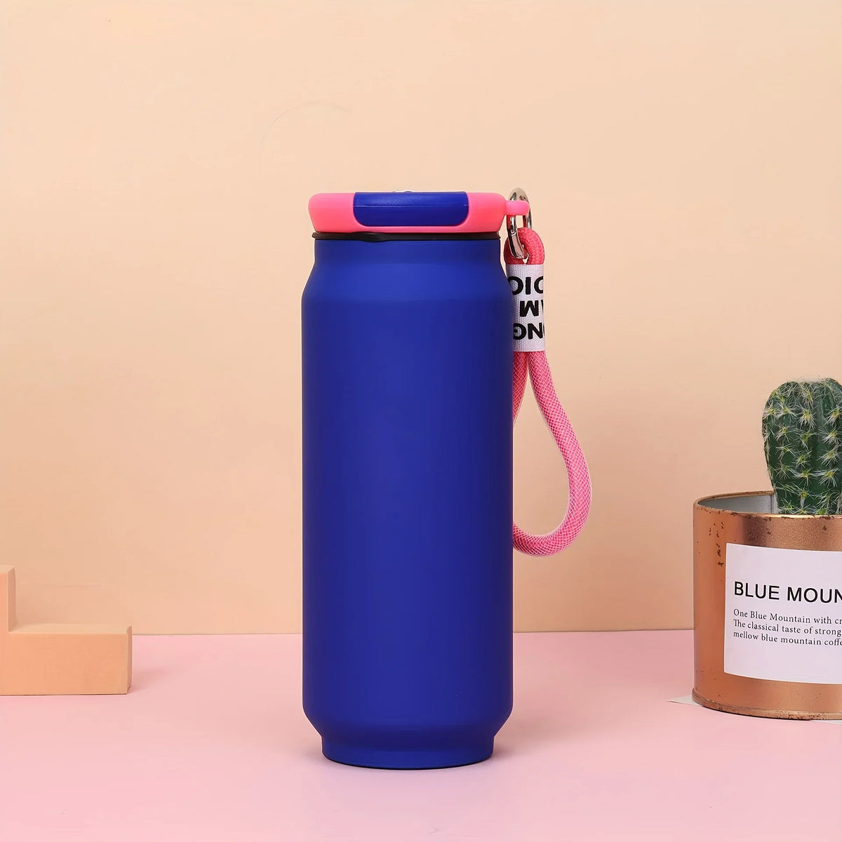 {500 ML} 304 Stainless Steel Vacuum Cup Bottle with Fashion Rope Carrying Loop {Multicolor} - 20527