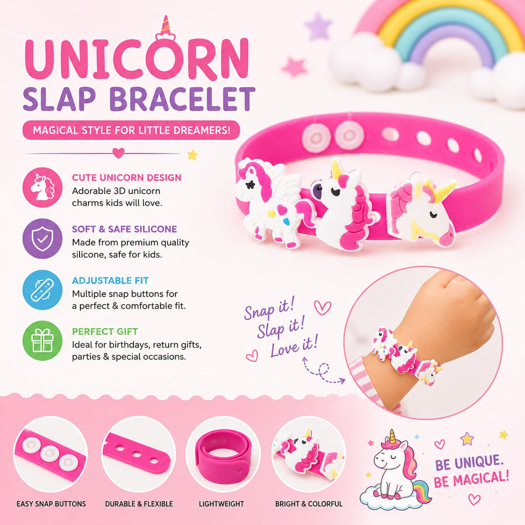 Unicorn Silicone Bracelet for Girls | Adjustable Cartoon Wristband | Soft Rubber Bracelet - 20820