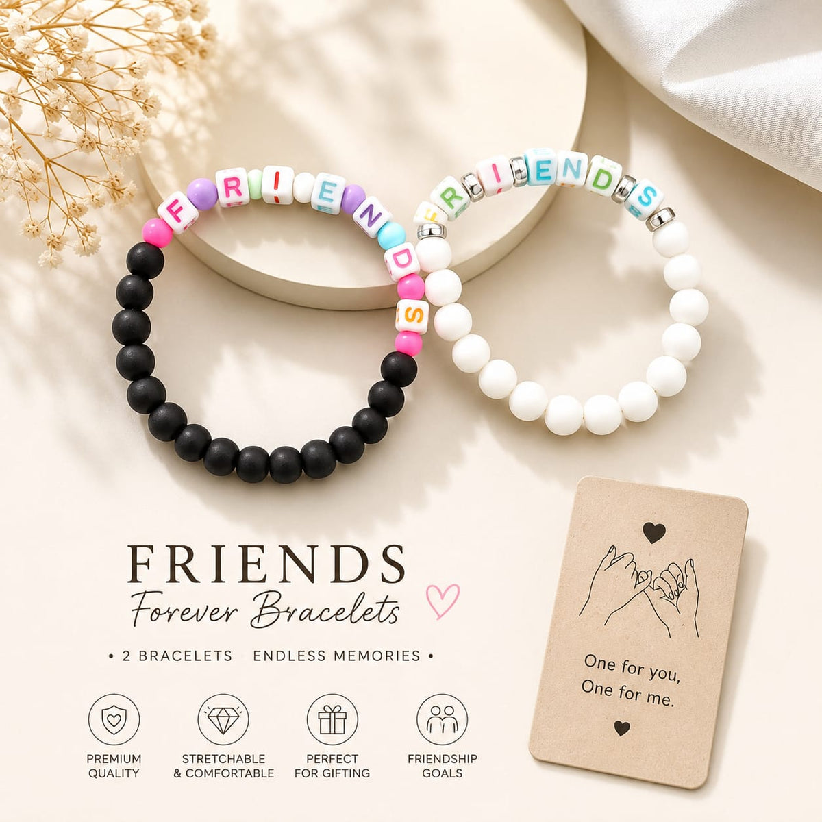 (1 Pair)"Handmade Friends Beaded Bracelet Set | Matching Friendship Bracelets | Adjustable Stretch Bracelet | Gift for Best Friends - 20813