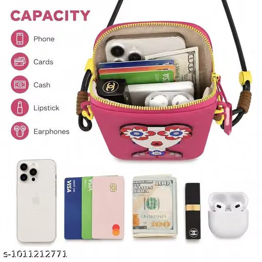 Cute Cartoon Girl Design Mobile Phone Sling Pouch (Multicolour) - 21033
